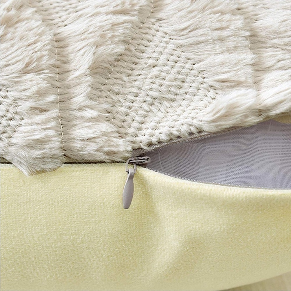 Light Cream Farmhouse Pillow Cover Furry Faux Luxury Soft Warm Pillow Case Set - Picture 5 of 6